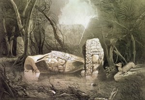 Rikkoutunut maya-idoli Copanissa, Guatemalassa